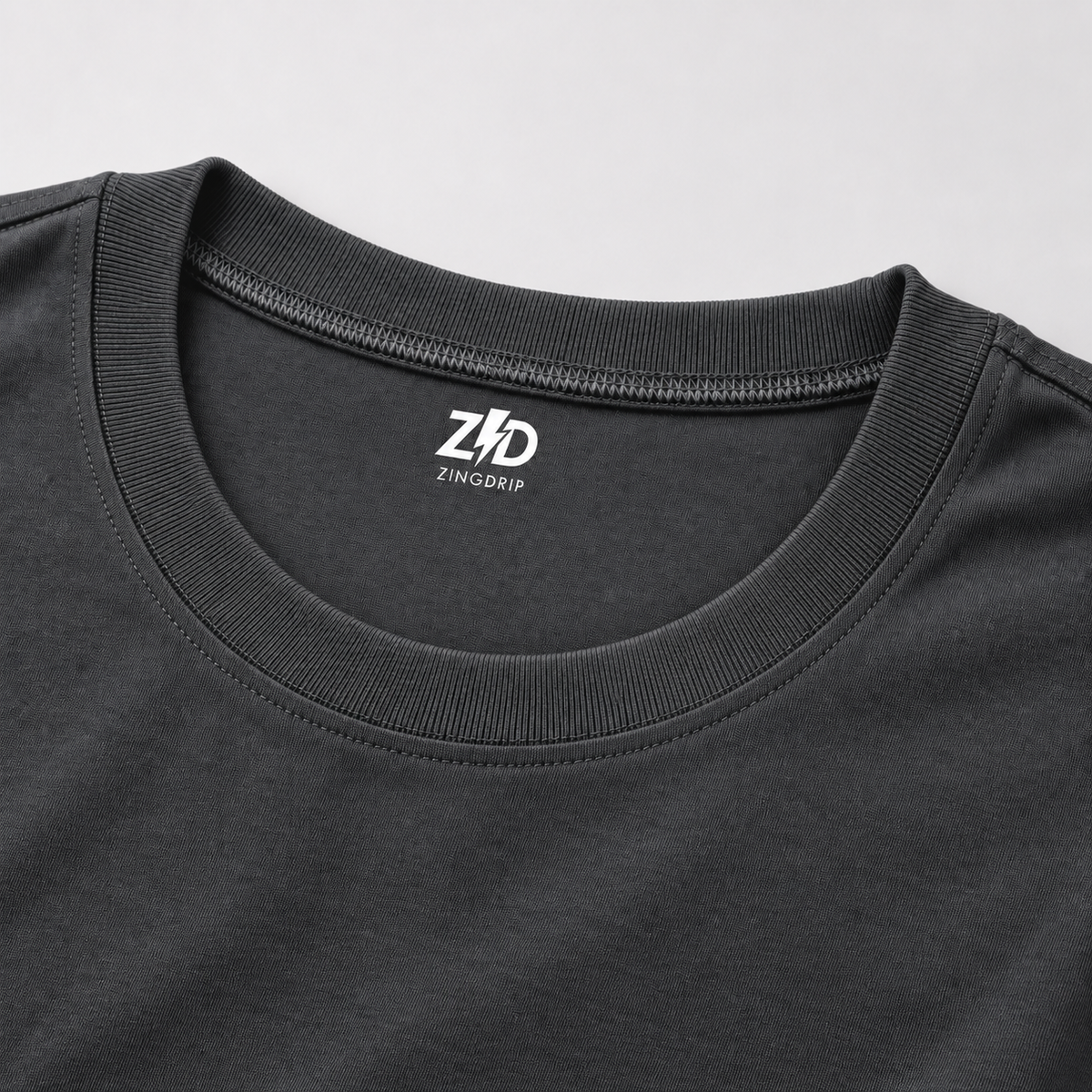 Steel Grey Lycra ribbed neckline close-up